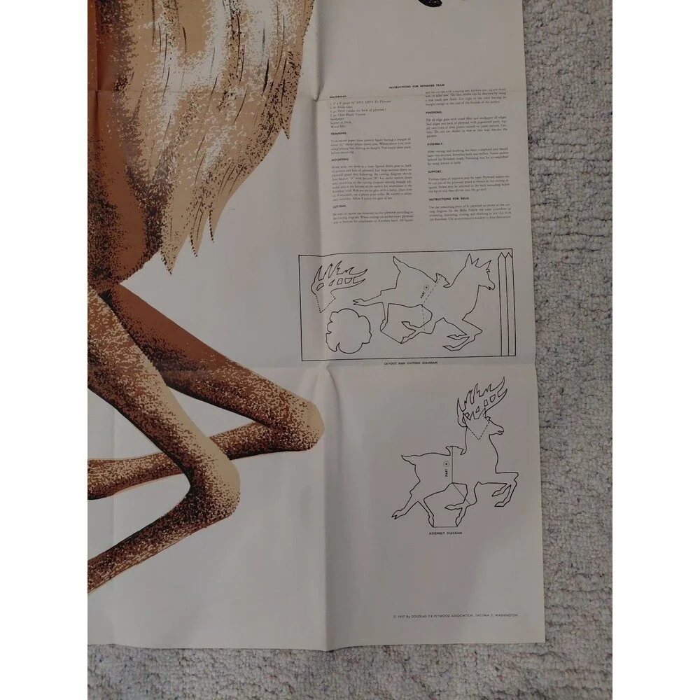Vintage 1957 Douglas Fir Plywood Association Reindeer Team & Bells Pattern Kit